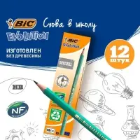 Карандаш чернографитный (простой) НВ, BIC Evolution, заточенный, пластик, без ластика, шестигранный, зелёный корпус