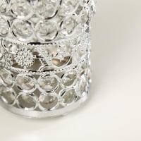 Подсвечник металл, стекло на 1 свечу "Кристаллы и подсолнухи" серебро 13х9х9 см