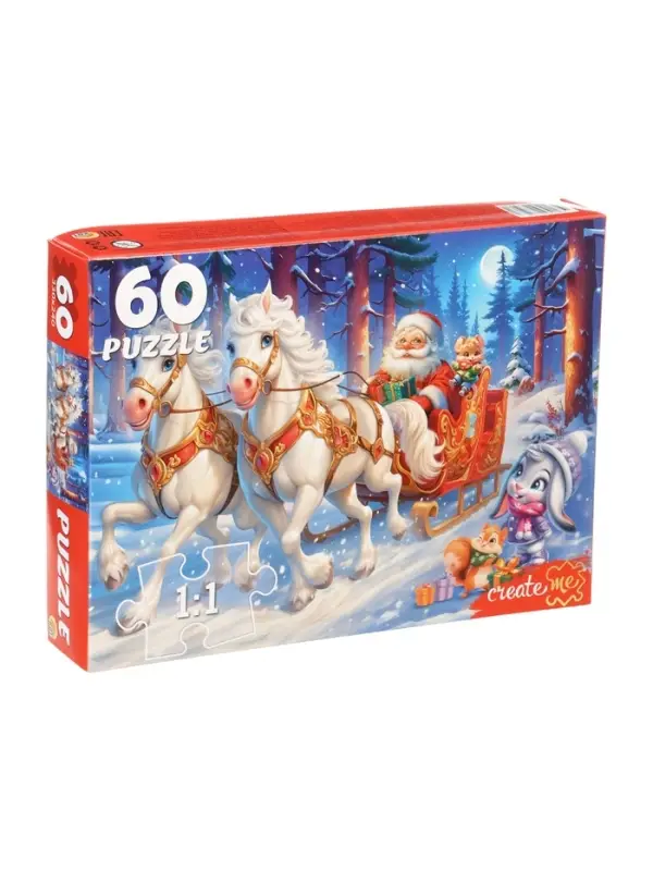 Пазл 60 эл. "Новогодняя упряжка" П60-7596