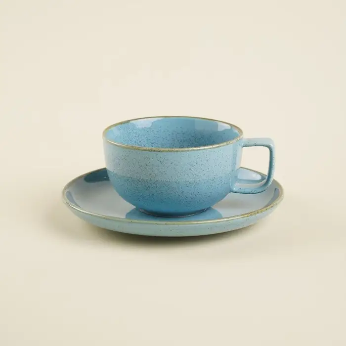 Чайная пара фарфоровая SL Home &laquo;Аззура&raquo;, 2 предмета: чашка 300 мл, блюдце d=16,5 см, цвет бирюзовый