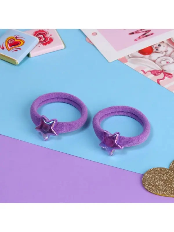 Резинка для волос &laquo;Мелодия&raquo;, набор 2 шт., звезда, 3.5 см, сиреневая