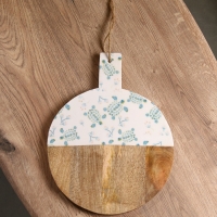 Доска разделочная круглая "Черепаха и цветы" дерево манго 36х28