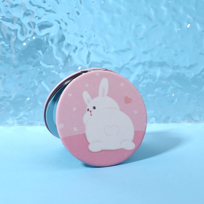 Зеркало - антистресс &laquo;Зайчик&raquo;, складное, d = 7,2 см, с увеличением, искусственная кожа, цвет розовый