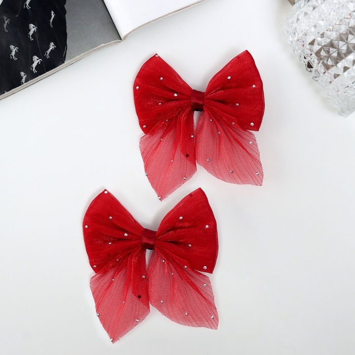 Зажим для волос "Марта" (набор 2 шт) переливы, 7,5 см, красный