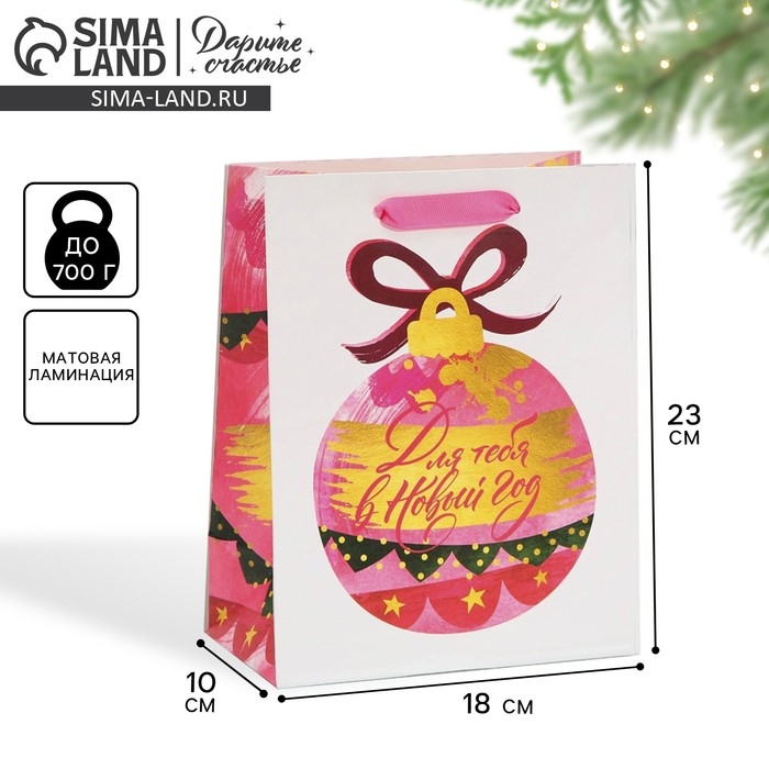 Пакет подарочный новогодний ламинированный &laquo;Для тебя в Новый Год&raquo;, MS 18 х 23 х 10 см