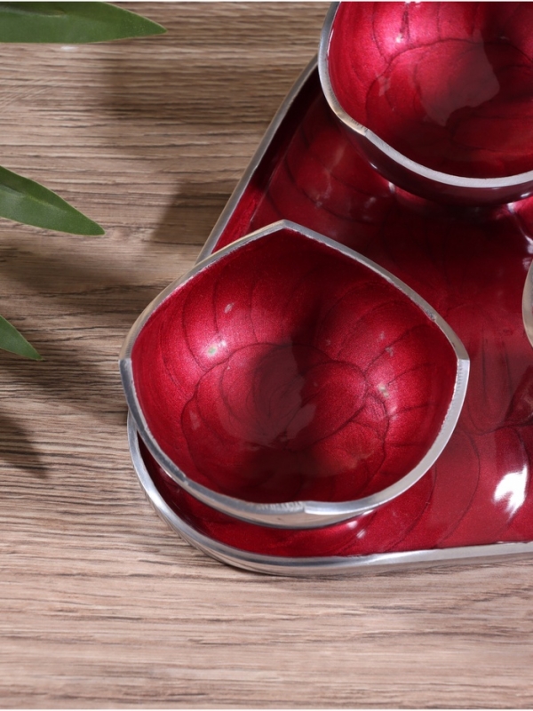 Менажница "Бэнкс" (набор 3 шт) 7х7х4 см, на подносе, алюминий,  цв. красный