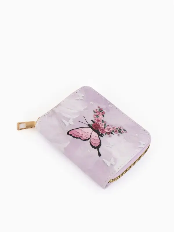 Кошелек жен 07-01-01 Июнь2550 бабочка, 8,5*2,5*10,5 см, 2 отд+отд/молн, д/карт, розовый
