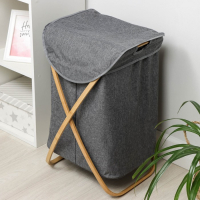 Корзина для белья Доляна &laquo;Лён&raquo;, с крышкой, 37&times;43&times;66 см, цвет серый