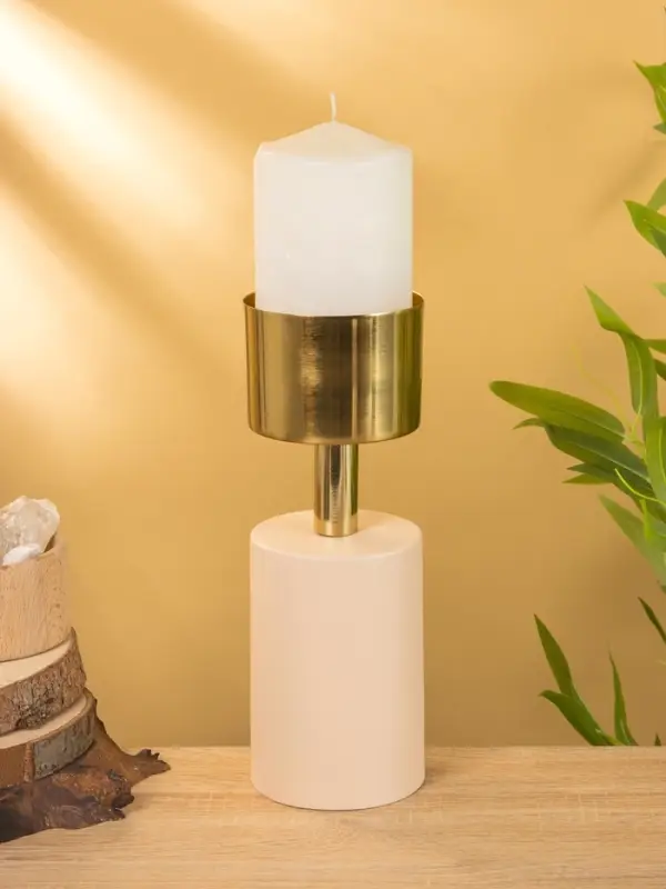 Подсвечник на 1 свечу "Кубок" бежевый с золотом 10х10х28,5 см