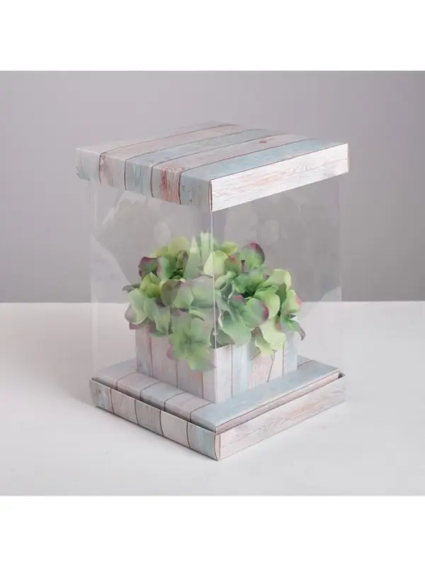 Коробка подарочная для цветов с вазой и PVC окнами складная, упаковка, &laquo;Счастье&raquo;, 16 х 23 х 16 см