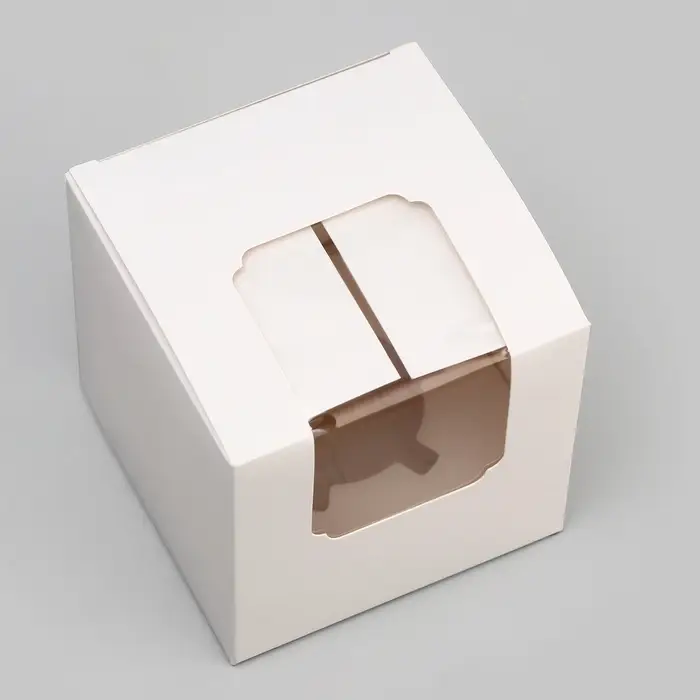 Коробка для капкейка, без ручек, белая, 9&times;9&times;9 см