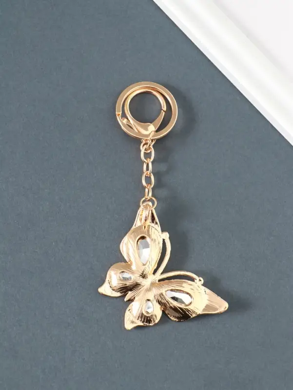 Брелок металл, стразы на карабине "Бабочка" голубой 4,7х6,4х0,8 см