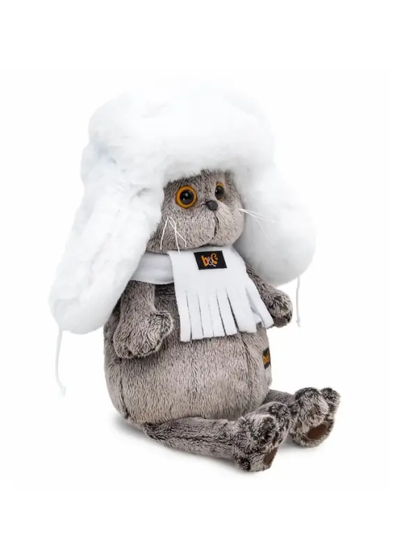 Мягкая игрушка "Кот Басик в белой меховой шапке", 22 см Ks22-302