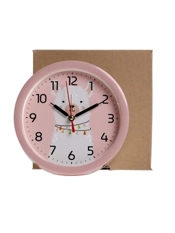 Будильник "Альпака", плавный ход, d=15см, розовый