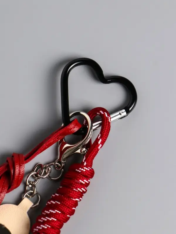 Брелок на карабине кожзам, текстиль "Сердце с цветком" бордо, с узлом, с зеркалом 26х7х2