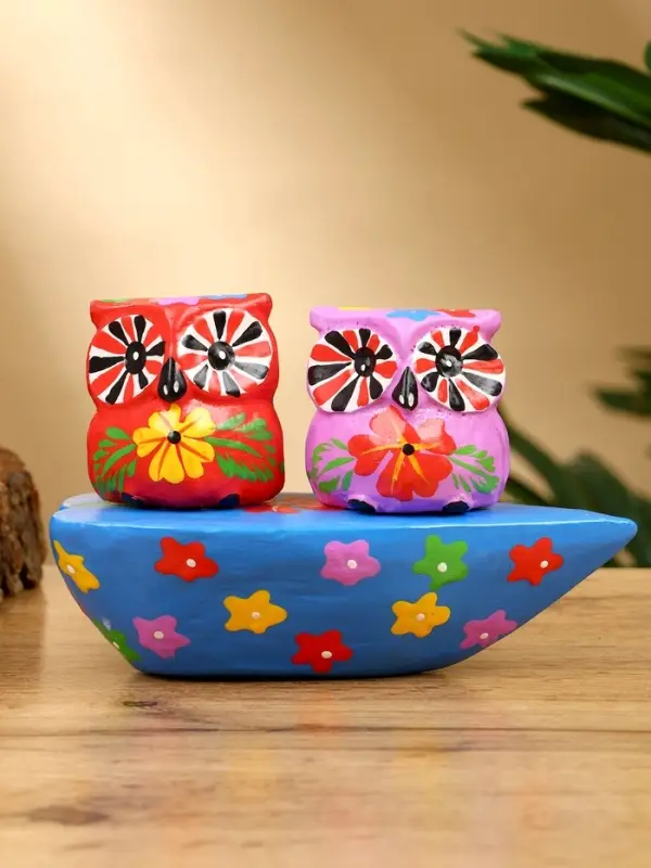 Сувенир "Пара совят" дерево 14х7х9 см, цв. красный/сиреневый