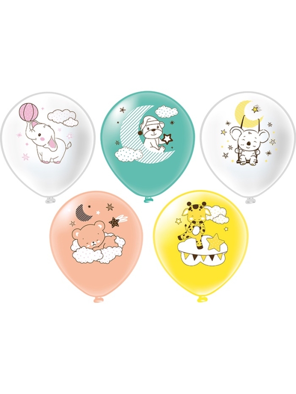 Шар латексный 12" "Зверята!", 1 ст, 2 цв, набор 25 шт. МИКС