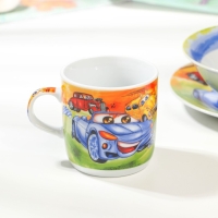 Набор детской посуды из керамики Доляна &laquo;Гонки&raquo;, 3 предмета: кружка 230 мл, миска 400 мл, тарелка d=18 см