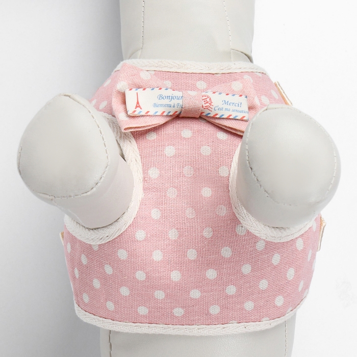 Комплект с мягкой шлейкой "Горох", размер М, поводок 120 х 1,5 см, ОГ 34-66 см, розовый