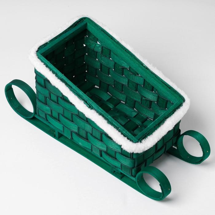 Кашпо &laquo;Сани&raquo;, зелёное, 23&times;13,5&times;10,5/16,5 см, шпон