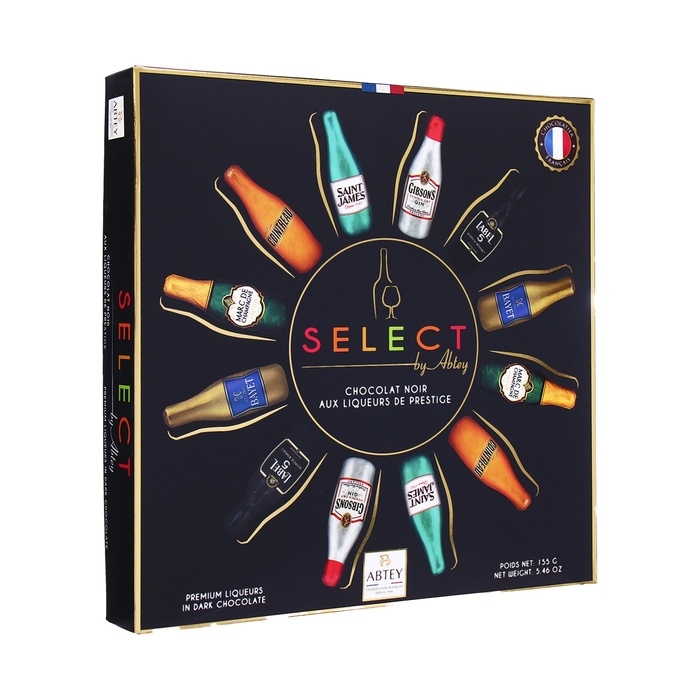 Новый год. Шоколад фигурный BO&Icirc;TE SELECT BY ABTEY, с алкогольной начинкой, ассорти, 13 г