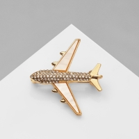 Брошь &laquo;Самолёт&raquo;, цвет белый в золоте
