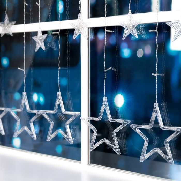 Гирлянда &laquo;Бахрома&raquo; 2.4 &times; 0.9 м с насадками &laquo;Звёзды&raquo;, IP20, прозрачная нить, 138 LED, свечение мульти, 8 режимов, 220 В