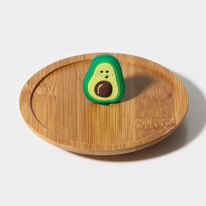 Кружка стеклянная с деревянной крышкой &laquo;Авокадо&raquo;, 350 мл, рисунок МИКС