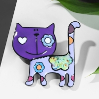 Брошь мультяшная &laquo;Кот&raquo; весёлый, цветная в чёрном металле