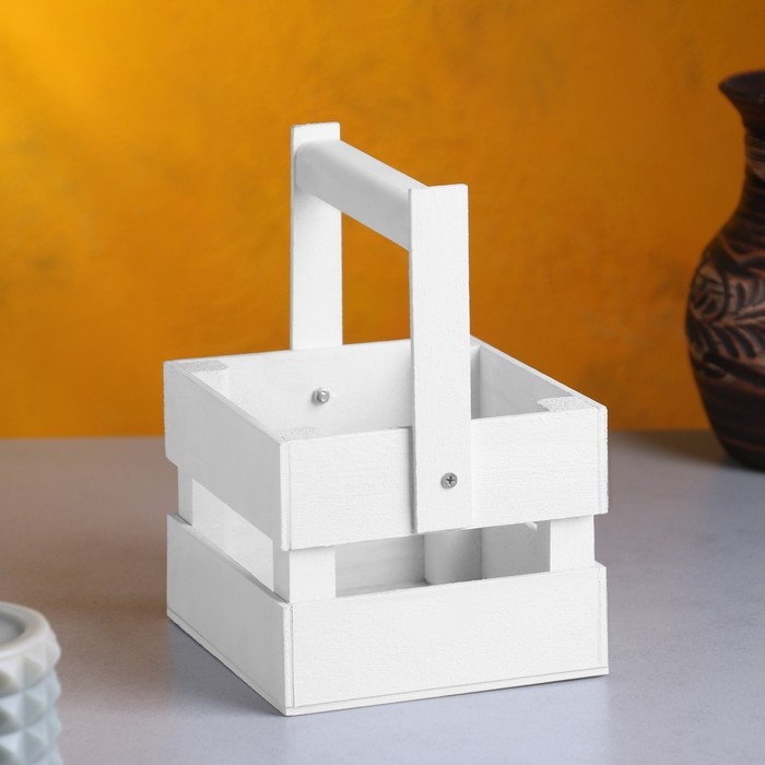 Кашпо деревянное 12&times;11&times;9 см "Однушка Лайт", двухреечное, белый Дарим Красиво