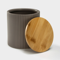 Банка для хранения сыпучих продуктов &laquo;Дымка&raquo;, 1,1 л, 12&times;13 см, с бамбуковой крышкой, керамическая, цвет бежевый