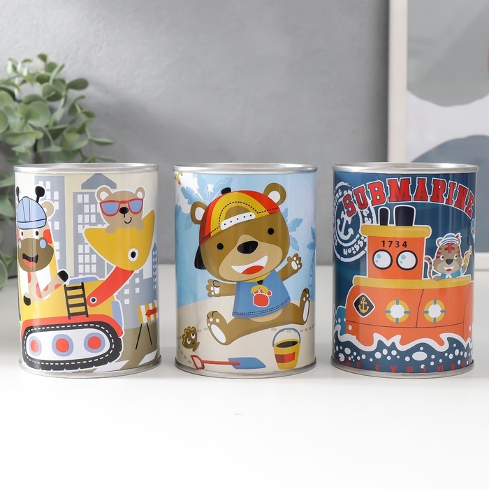 Копилка металл банка "Весёлые приключения" МИКС 7,5х7,5х10 см