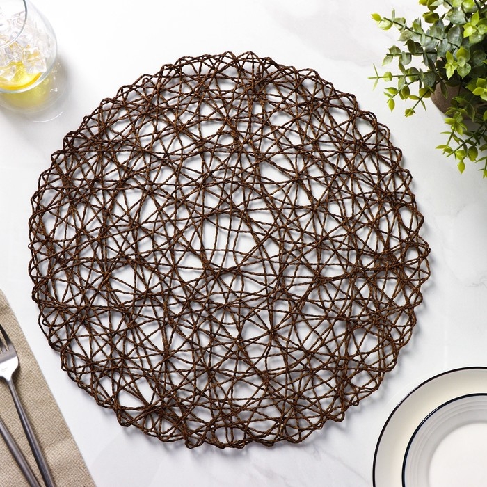 Салфетки сервировочные на стол Доляна &laquo;Одуванчик&raquo;, 4 шт, d=38 см, цвет коричневый