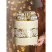 Лента атласная с металлической нитью &laquo;Узоры со звездой&raquo;, 60 мм, 9 &plusmn; 0,5 м, цвет белый/золотой