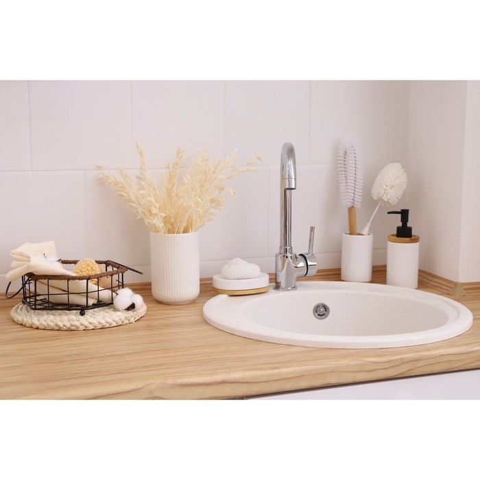 Щётка для посуды Доляна Meli, 30&times;7 см, бамбуковая ручка, замшевая петелька