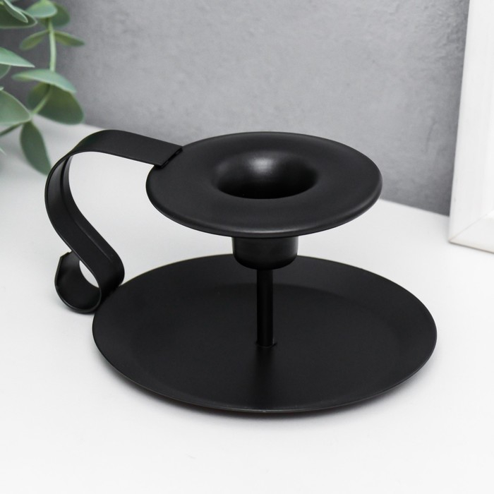 Подсвечник металл на 1 свечу с ручкой "Виток" чёрный 5,5х10,5х13,2 см