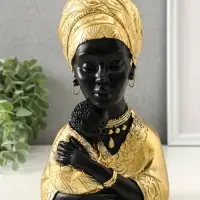 Бюст полистоун "Африка - мать и дитя" чёрный с золотом 12,5х10х21,5 см