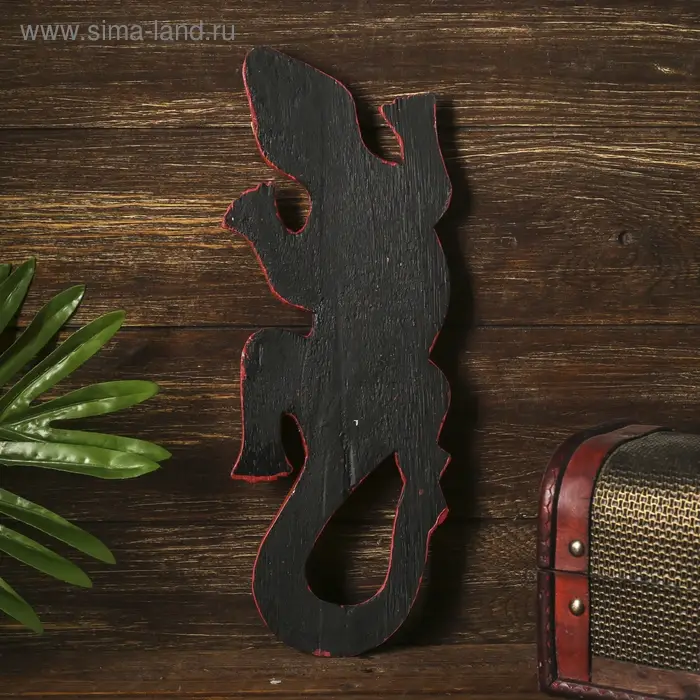 Панно настенное дерево "Геккон бордовый с орнаментом" 1х11х30 см