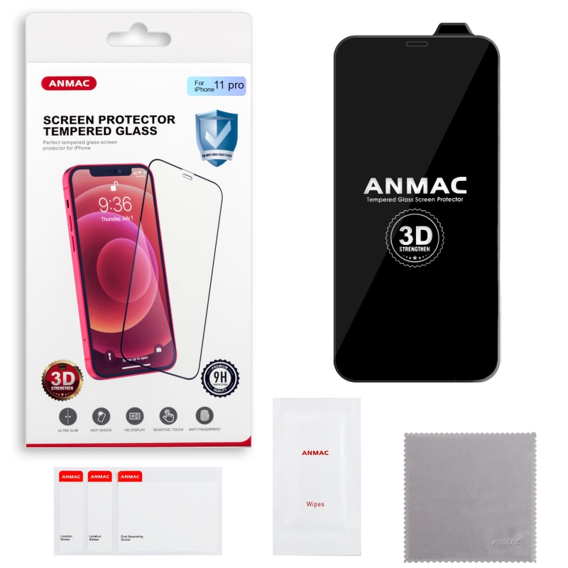 Защитное стекло IPh 11 Pro 3D ANMAC черное усиленное  Арт.1137193