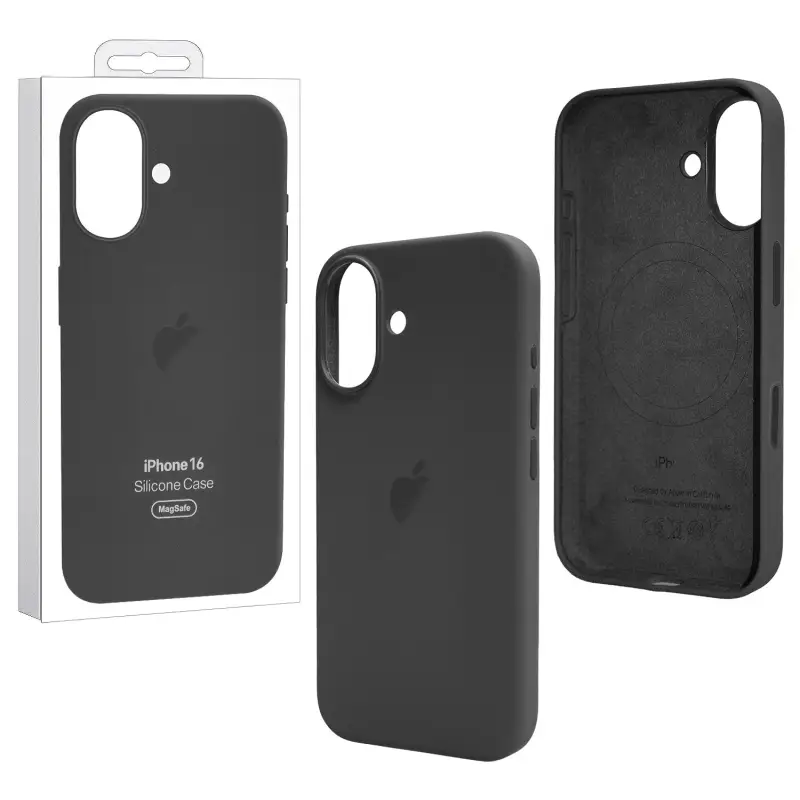 Чехол iPh 16 Silicon Case 100% ORG (MagSafe + анимация NFC Clear) c LOGO Black