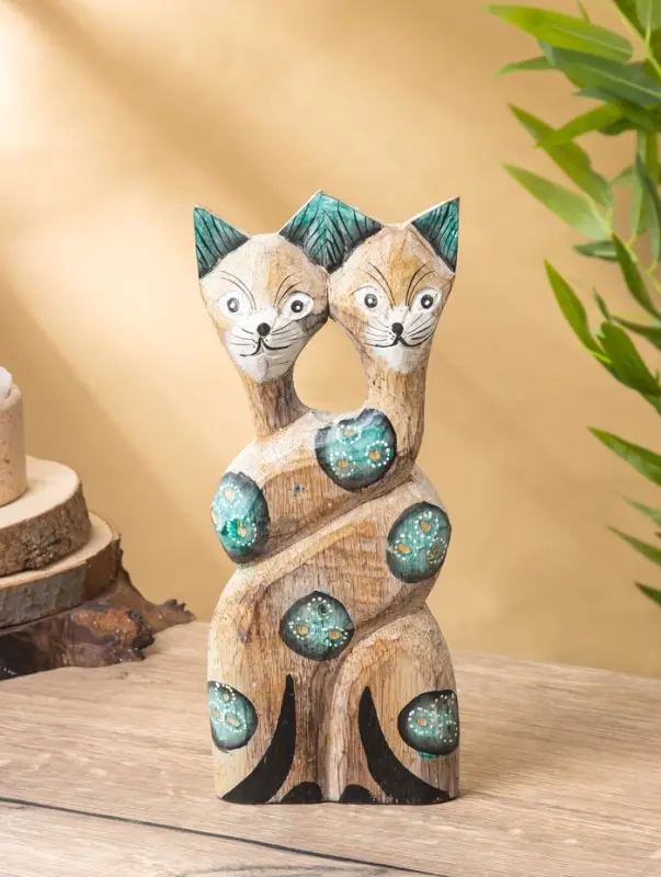 Сувенир интерьерный "Сиамские кошечки" 12х3х30 см, дерево, цв. зелёный