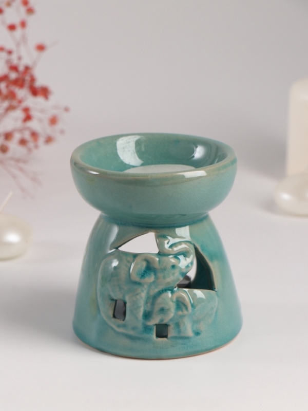 Набор: аромалампа для эфирных масел, мелтсы из воска ароматические &laquo;Слон со слонёнком&raquo;, бирюза, 10&times;10&times;9 см