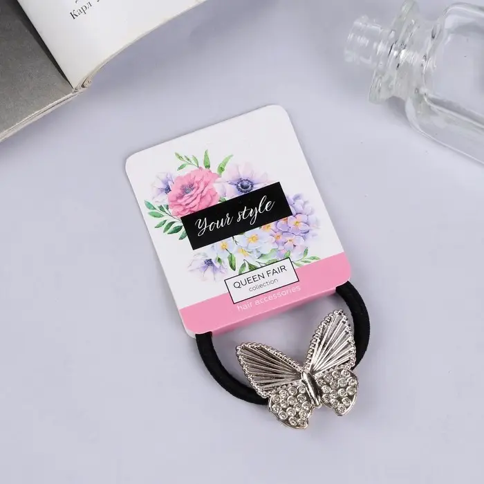 Резинка для волос &laquo;Кристальные кружева&raquo;, бабочка, 3.8&times;3.5 см