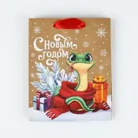 Пакет подарочный новогодний крафтовый &laquo;Змея 2025&raquo;, S 15 х 12 х 5.5 см