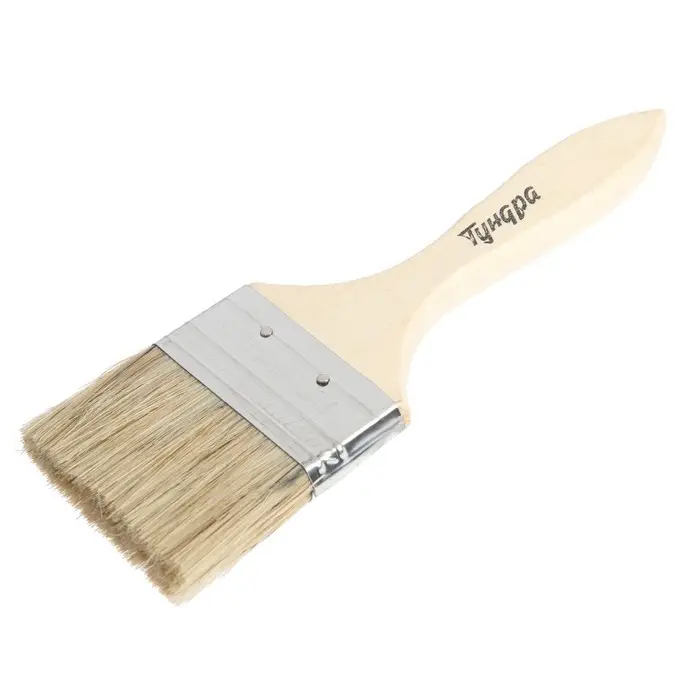 Кисть плоская ТУНДРА, смешанная щетина, деревянная рукоятка, 2.5", 63 мм
