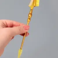 Кисть для макияжа, 2в1, 18.5 см, золотистый