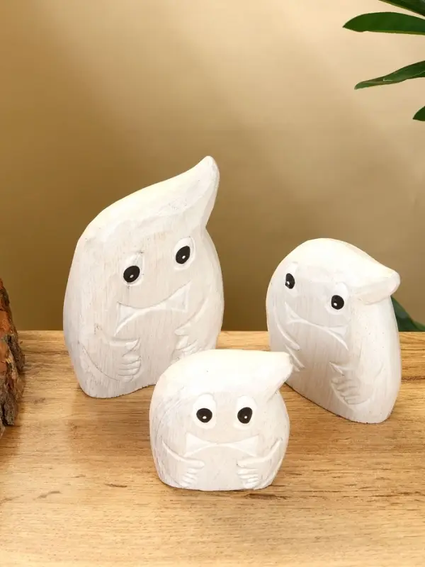 Набор сувенирный "Привидения" дерево H 12, 9, 7 см, цв. светло-серый