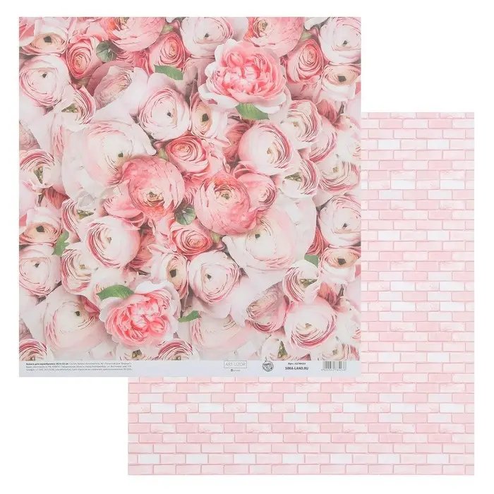 Бумага для скрапбукинга &laquo;Пионы&raquo;, 30,5 х 32 см, 190 г/м&sup2;