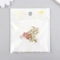 Декор для творчества металл, стразы "Цветочек розовый с листиками" золото 1,1х2 см