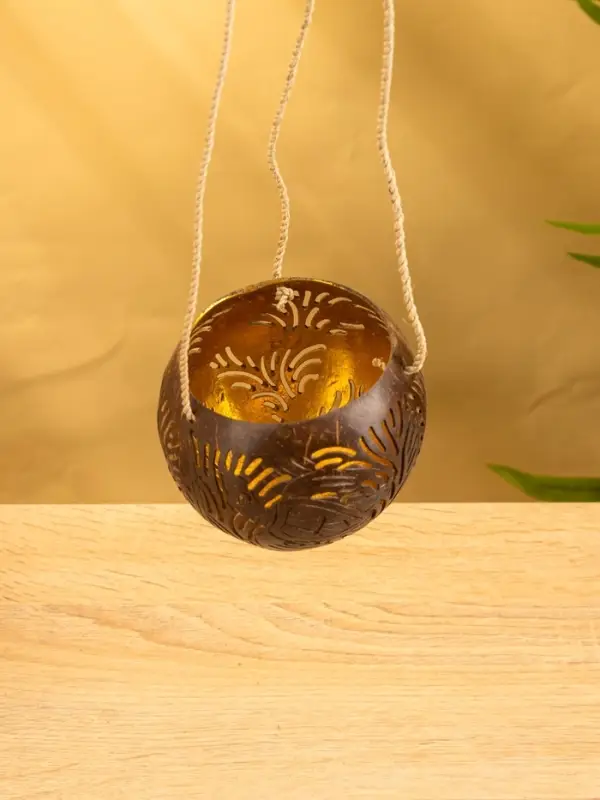 Подсвечник подвесной из кокоса, 9-12 см, коричневый